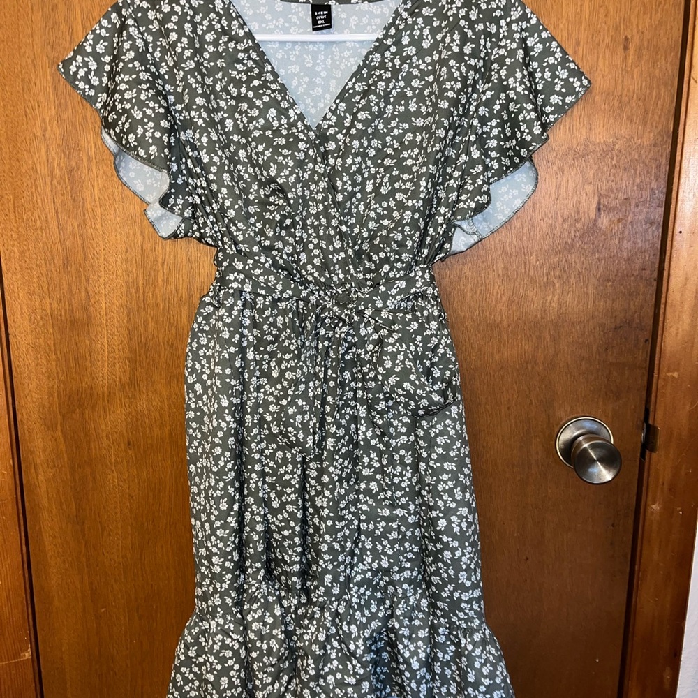 SHEIN Floral Midi Dress in Black and White
